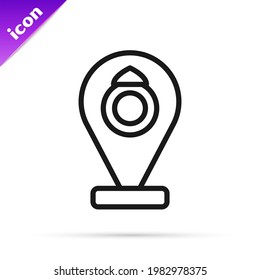 Black line Front facade building jewelry store icon isolated on white background.  Vector