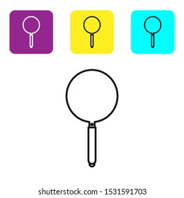 Black line Frying pan icon isolated on white background. Fry or roast food symbol. Set icons colorful square buttons. Vector Illustration