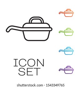 Black line Frying pan icon isolated on white background. Fry or roast food symbol. Set icons colorful. Vector Illustration