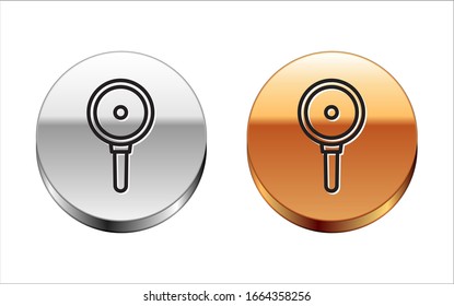 Black line Frying pan icon isolated on white background. Fry or roast food symbol. Silver-gold circle button. Vector Illustration