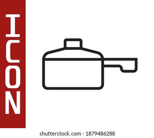 Black line Frying pan icon isolated on white background. Fry or roast food symbol.  Vector