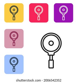 Black line Frying pan icon isolated on white background. Fry or roast food symbol. Set icons in color square buttons. Vector