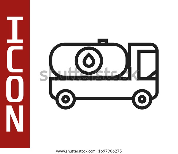 Black line Fuel tanker truck\
icon isolated on white background. Gasoline tanker.  Vector\
Illustration