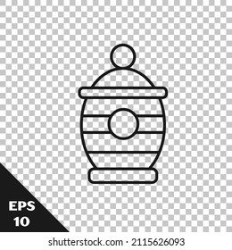Black line Funeral urn icon isolated on transparent background. Cremation and burial containers, columbarium vases, jars and pots with ashes.  Vector