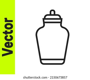 Black line Funeral urn icon isolated on white background. Cremation and burial containers, columbarium vases, jars and pots with ashes.  Vector