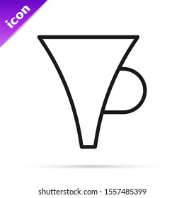 Black line Funnel or filter icon isolated on white background.  Vector Illustration