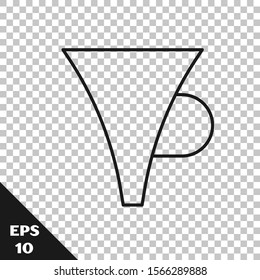 Black line Funnel or filter icon isolated on transparent background.  Vector Illustration