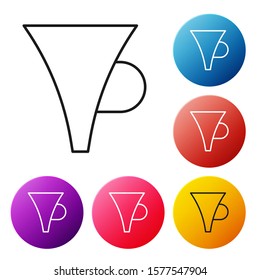 Black line Funnel or filter icon isolated on white background. Set icons colorful circle buttons. Vector Illustration
