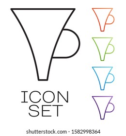 Black line Funnel or filter icon isolated on white background. Set icons colorful. Vector Illustration