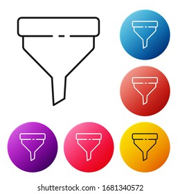 Black line Funnel or filter icon isolated on white background. Set icons colorful circle buttons. Vector Illustration