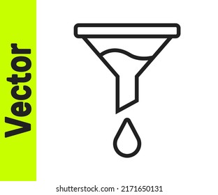 Línea negra Embudo o icono de filtro aislado en fondo blanco.  Vector