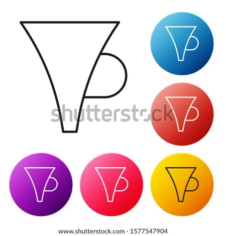 Black line Funnel or filter icon isolated on white background. Set icons colorful circle buttons. Vector Illustration