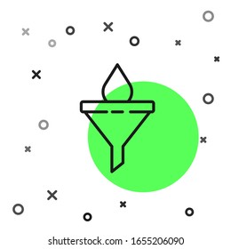 Schwarze Linie Funnel oder Filter-und Motoröl-Dropsymbol einzeln auf weißem Hintergrund. Vektorillustration-Illustration