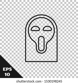 Black line Funny and scary ghost mask for Halloween icon isolated on transparent background. Happy Halloween party.  Vector Illustration