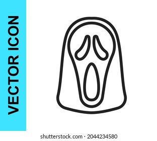 Black line Funny and scary ghost mask for Halloween icon isolated on white background. Happy Halloween party.  Vector