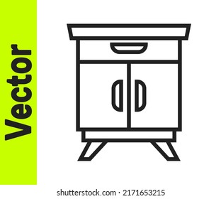 Black line Furniture nightstand icon isolated on white background.  Vector