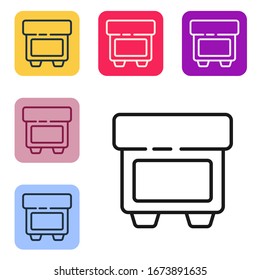 Black line Fuse of electrical protection component icon isolated on white background. Melting breaking protective fuse. Set icons in color square buttons. Vector Illustration