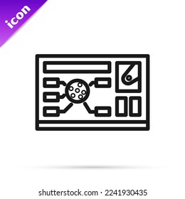 Black line Futuristic hud interface icon isolated on white background. Hologram ui infographic, interactive globe and cyber sky fi screen.  Vector Illustration