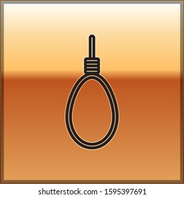 Black line Gallows rope loop hanging icon isolated on gold background. Rope tied into noose. Suicide, hanging or lynching.  Vector Illustration