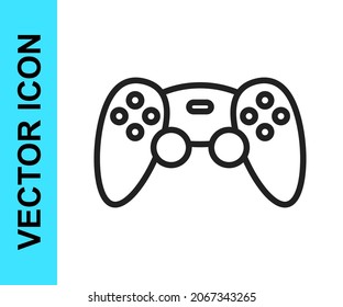Controlador de juego de línea negra o joystick para el icono de consola de juegos aislado en fondo blanco.  Vector