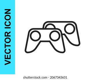 Black line Game controller or joystick for game console icon isolated on white background.  Vector