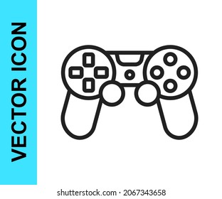 Black line Game controller or joystick for game console icon isolated on white background.  Vector
