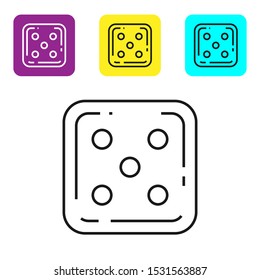 Black line Game dice icon isolated on white background. Casino gambling. Set icons colorful square buttons. Vector Illustration