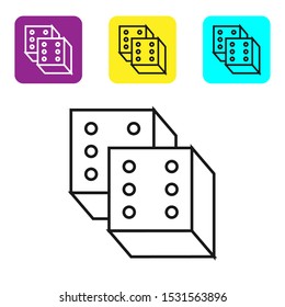 Black line Game dice icon isolated on white background. Casino gambling. Set icons colorful square buttons. Vector Illustration