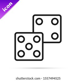 Black line Game dice icon isolated on white background. Casino gambling.  Vector Illustration