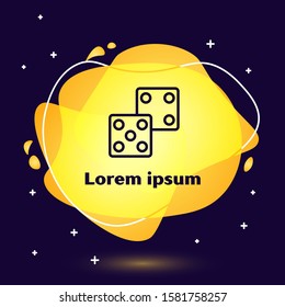 Black line Game dice icon isolated on blue background. Casino gambling. Abstract banner with liquid shapes. Vector Illustration