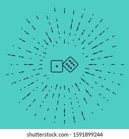Black line Game dice icon isolated on green background. Casino gambling. Abstract circle random dots. Vector Illustration