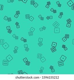 Black line Game dice icon isolated seamless pattern on green background. Casino gambling.  Vector Illustration