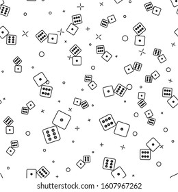 Black line Game dice icon isolated seamless pattern on white background. Casino gambling.  Vector Illustration