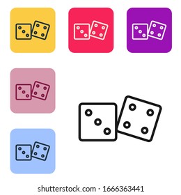 Black line Game dice icon isolated on white background. Casino gambling. Set icons in color square buttons. Vector Illustration