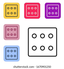 Black line Game dice icon isolated on white background. Casino gambling. Set icons in color square buttons. Vector Illustration