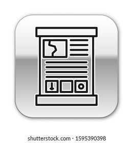 Black line Game guide icon isolated on white background. User manual, instruction, guidebook, handbook. Silver square button. Vector Illustration