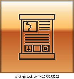 Black line Game guide icon isolated on gold background. User manual, instruction, guidebook, handbook.  Vector Illustration
