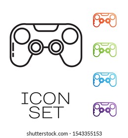 Black line Gamepad icon isolated on white background. Game controller. Set icons colorful. Vector Illustration