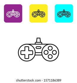 Black line Gamepad icon isolated on white background. Game controller. Set icons colorful square buttons. Vector Illustration