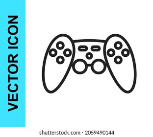 Black line Gamepad icon isolated on white background. Game controller.  Vector