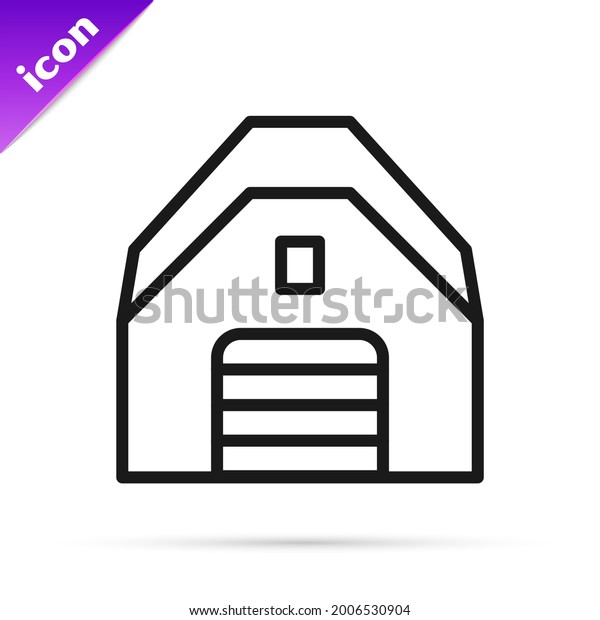 Black line Garage icon isolated on white\
background.  Vector