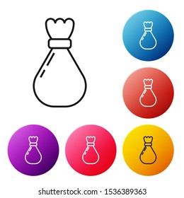 Black line Garbage bag icon isolated on white background. Set icons colorful circle buttons. Vector Illustration