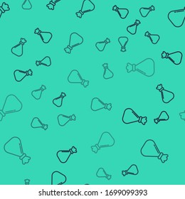 Black line Garbage bag icon isolated seamless pattern on green background. Vector Illustration