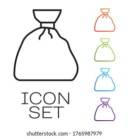 Black line Garbage bag icon isolated on white background. Set icons colorful. Vector Illustration