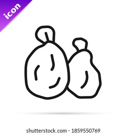 Black line Garbage bag icon isolated on white background.  Vector