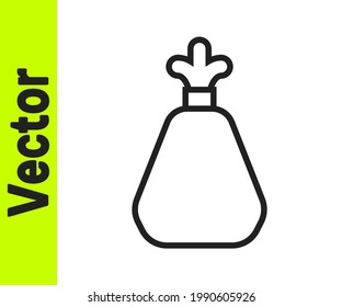 Black line Garbage bag icon isolated on white background.  Vector