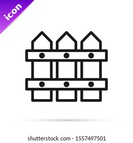 Black line Garden fence wooden icon isolated on white background.  Vector Illustration