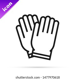 Black line Garden gloves icon isolated on white background. Rubber gauntlets sign. Farming hand protection, gloves safety.  Vector Illustration