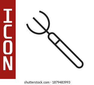Black line Garden pitchfork icon isolated on white background. Garden fork sign. Tool for horticulture, agriculture, farming.  Vector
