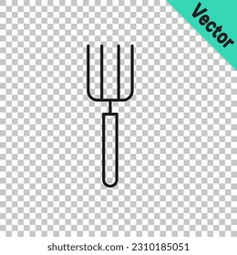 Black line Garden pitchfork icon isolated on transparent background. Garden fork sign. Tool for horticulture, agriculture, farming.  Vector